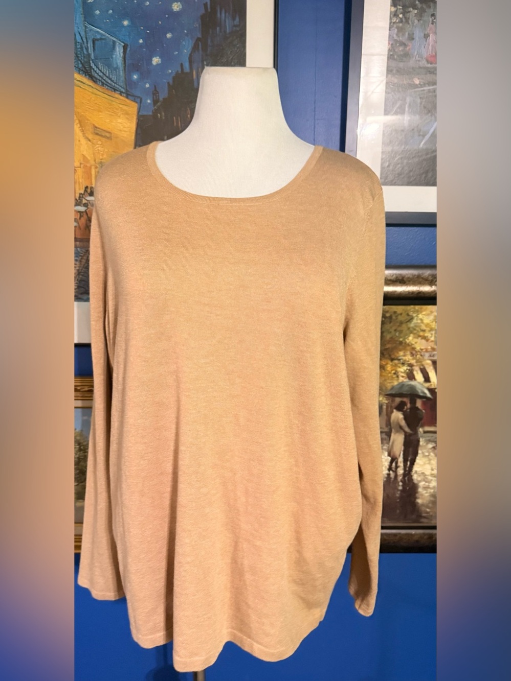 Chico's Light Tan Long Sleeve Scoop Neck Top